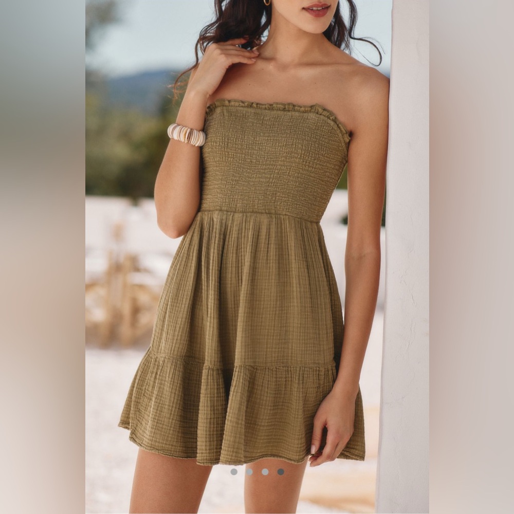 Anthropologie Marisol Smocked Mini Dress Size 1X Softened Sage Removable Straps